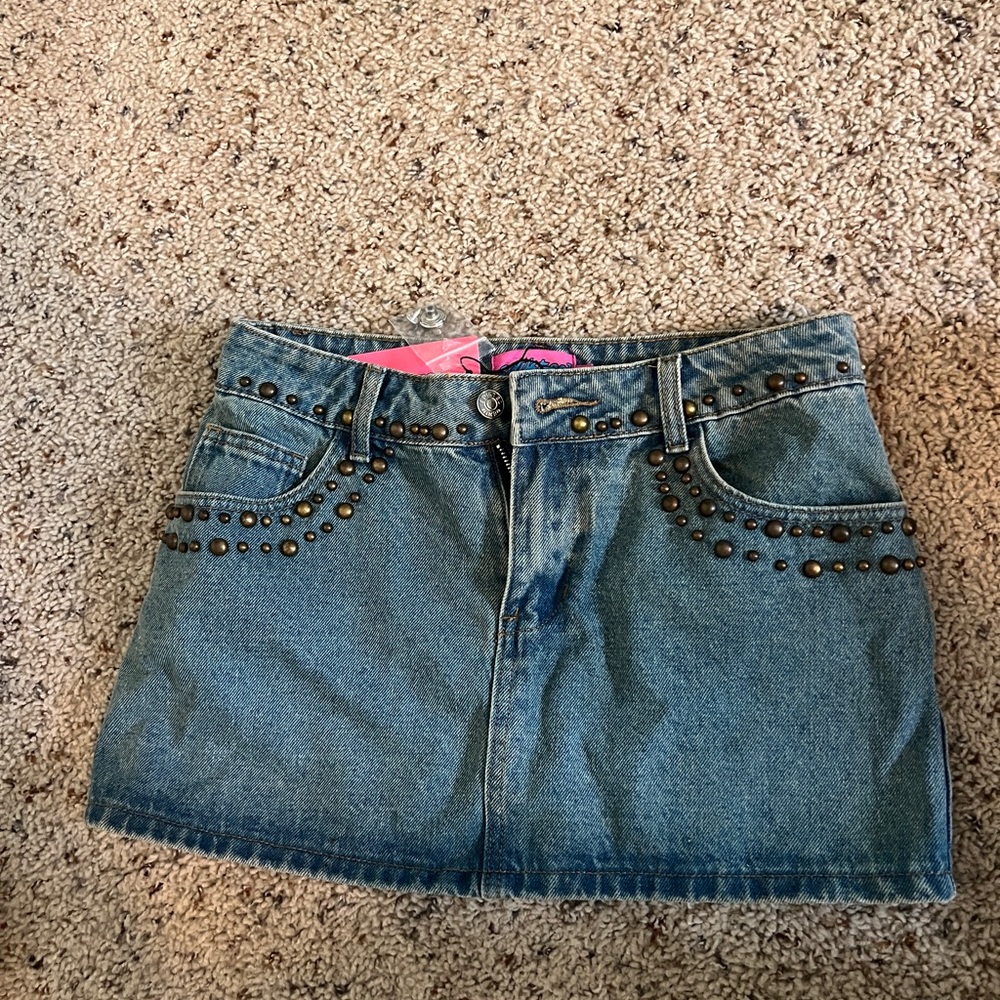 Edikted Denim Studded Mini Skirt